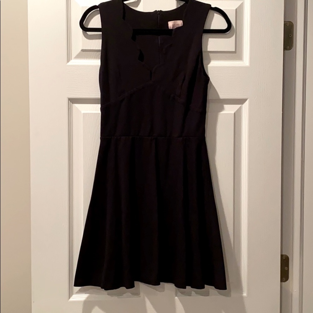 Scalloped v neck fit and flare dress